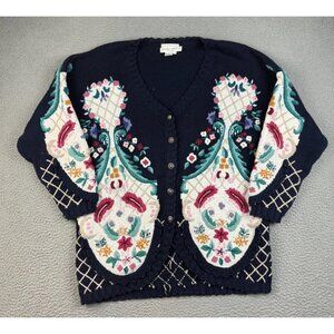 Vintage 90's Hand Knitted Cardigan Sweater Women's 1X Plus Heavy Cottage Core